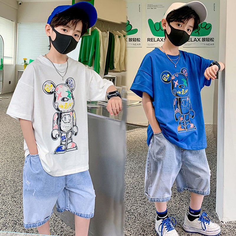 F23062204男童夏裝休閒套裝2023新款中大兒童夏季兩件套