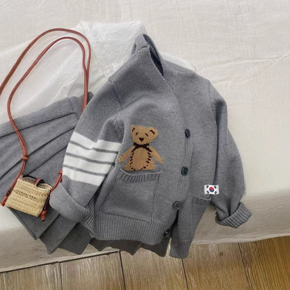 CF25091915童裝秋季套裝新款女童兒童學院風毛衣開襟衫洋氣裙針織歲寶寶