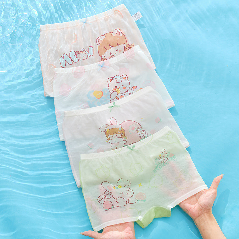 Z25040122女童內褲兒童a類冰絲網眼涼感適氣女生女孩寶寶夏日薄款平角褲