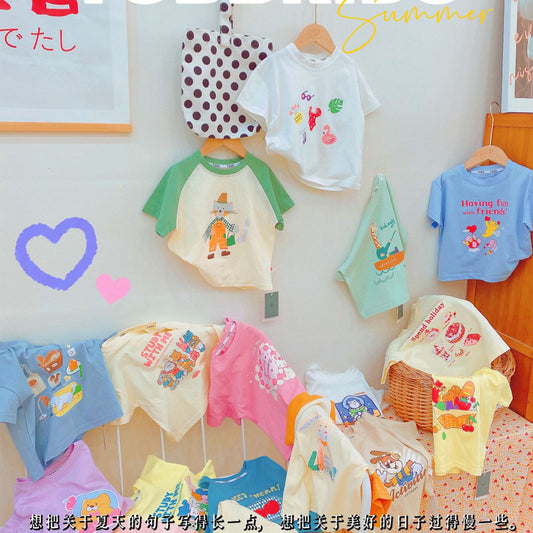 CA23072716夏季新款兒童短袖t卹棉男女童上衣百搭打底衫寶寶服裝批發潮