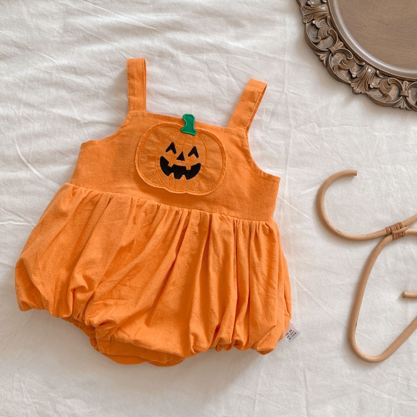 G25091114萬聖節夏季嬰兒衣男寶寶吊帶南瓜連身衣