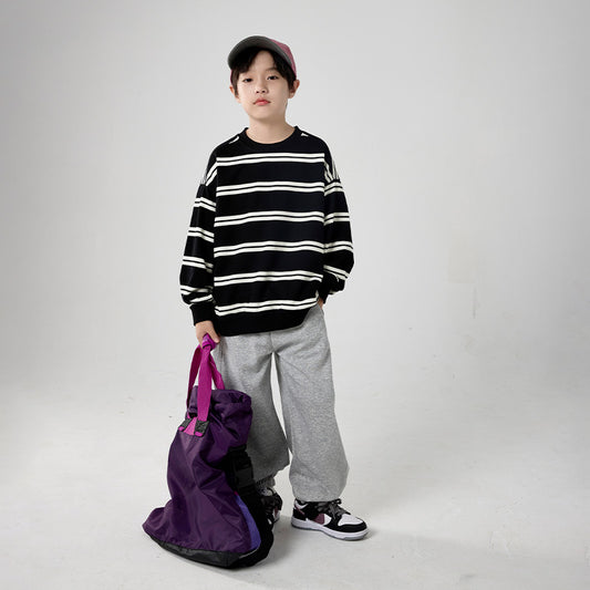 FF24102517跨國時尚男童秋裝兩件童裝男童條紋衛衣套裝(9-12天到貨)