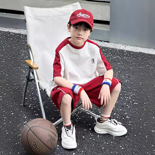 FB24070105男童夏裝套裝2024夏季時尚薄款童裝兒童短袖運動兩件套大男孩球服