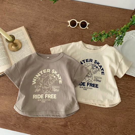 G23051609夏季新款兒童韓版短袖T恤女男字母印花衣服