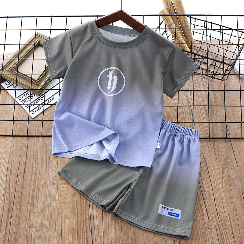 CD25050307兒童夏季短袖套裝男童夏裝款中大童男孩衣服漸層短袖短褲