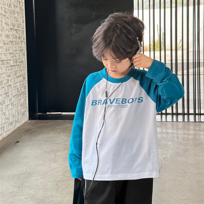 GJ25082723男童春秋新款童裝長袖T卹兒童韓版純棉秋裝衣服插肩袖