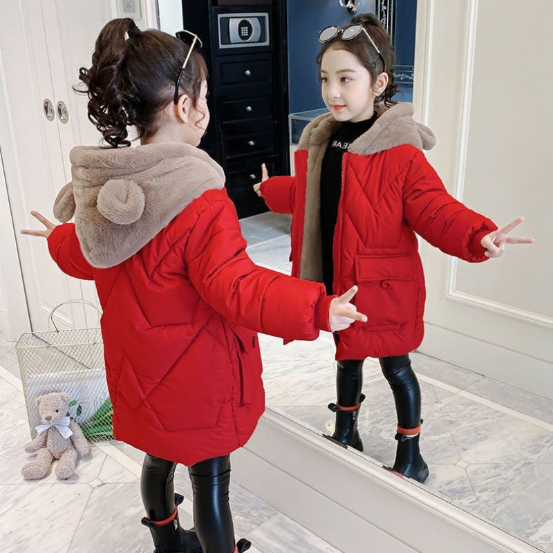 Z25010106女童棉衣冬裝新款加絨羽絨棉服中長加厚棉襖冬季兒童韓版裙子