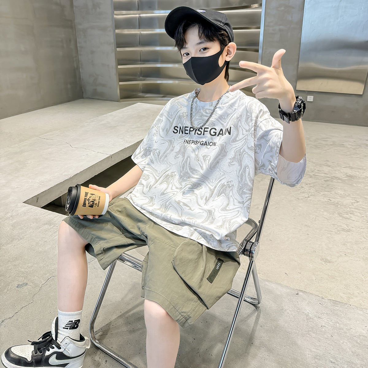 🎈精品童裝🎈FH25062707男童個性撒銀工藝T恤夏季新款大兒童裝夏款圓領短袖上衣潮