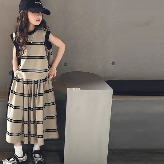 Z25033119女童夏季套裝兒童時髦洋氣夏裝女孩大童無袖背心寬鬆闊腿褲兩件套