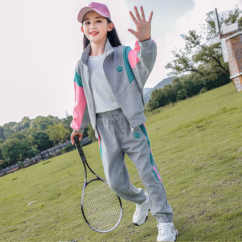FC23120714女童秋裝套裝2023年新女孩春季和秋季網紅運動時尚兒童兩件式洋氣春款(9-12天到貨)
