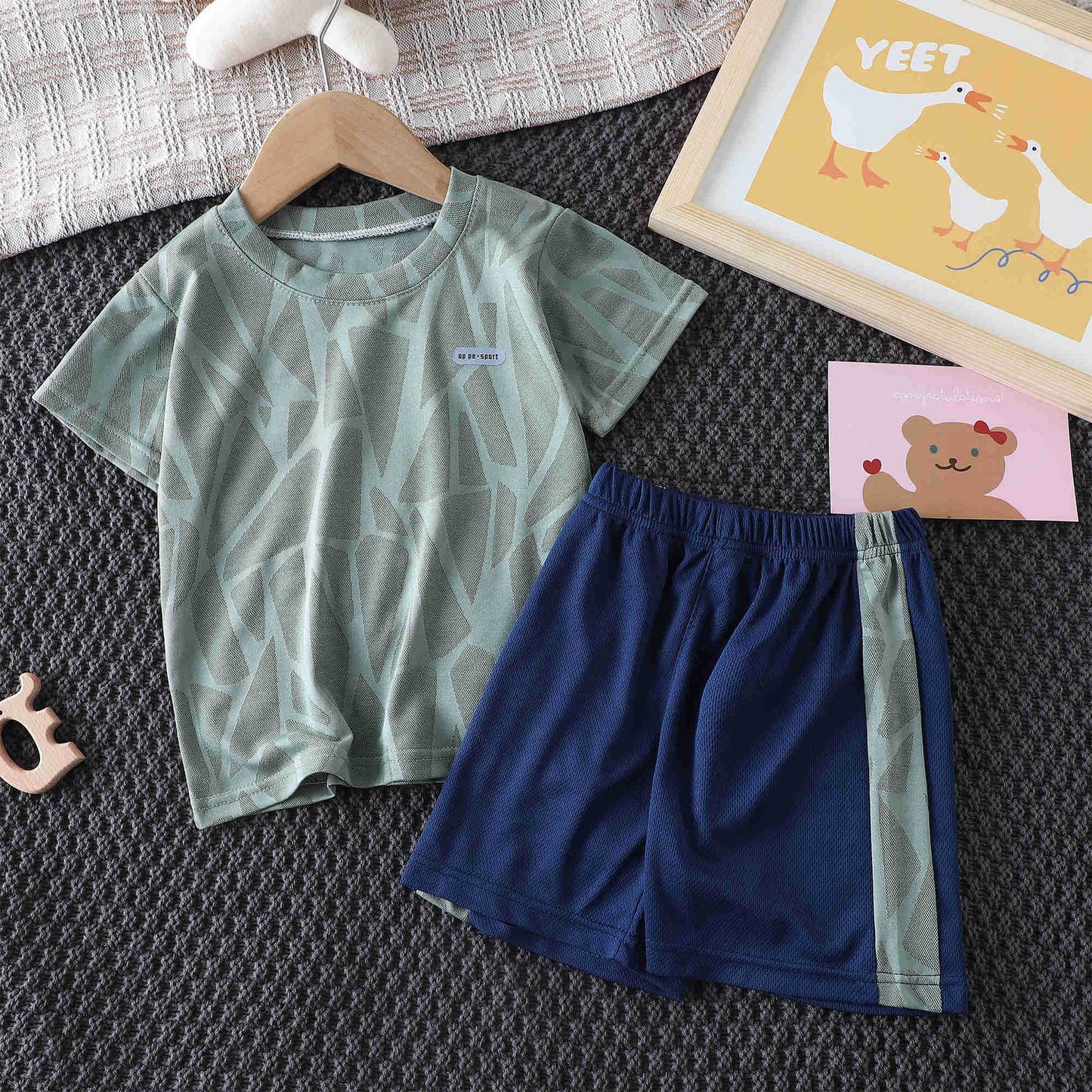 Z24060103兒童運動套裝夏季2024新款中大童男女童速乾套裝短袖短褲兩件套裝