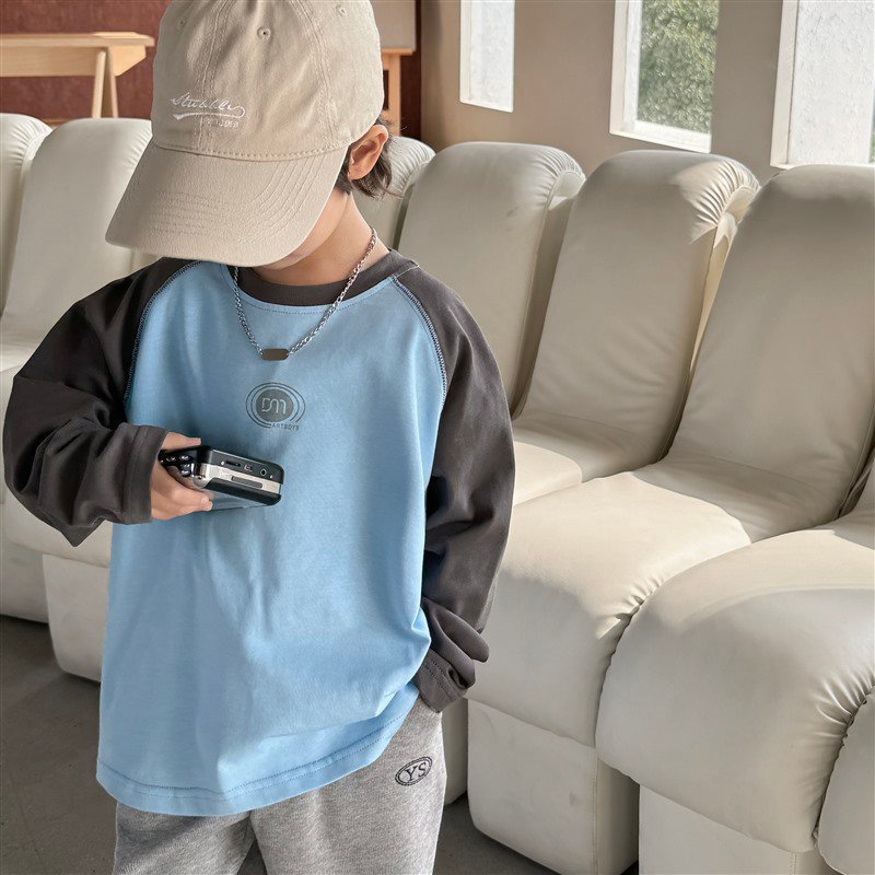 GJ25082723男童春秋新款童裝長袖T卹兒童韓版純棉秋裝衣服插肩袖
