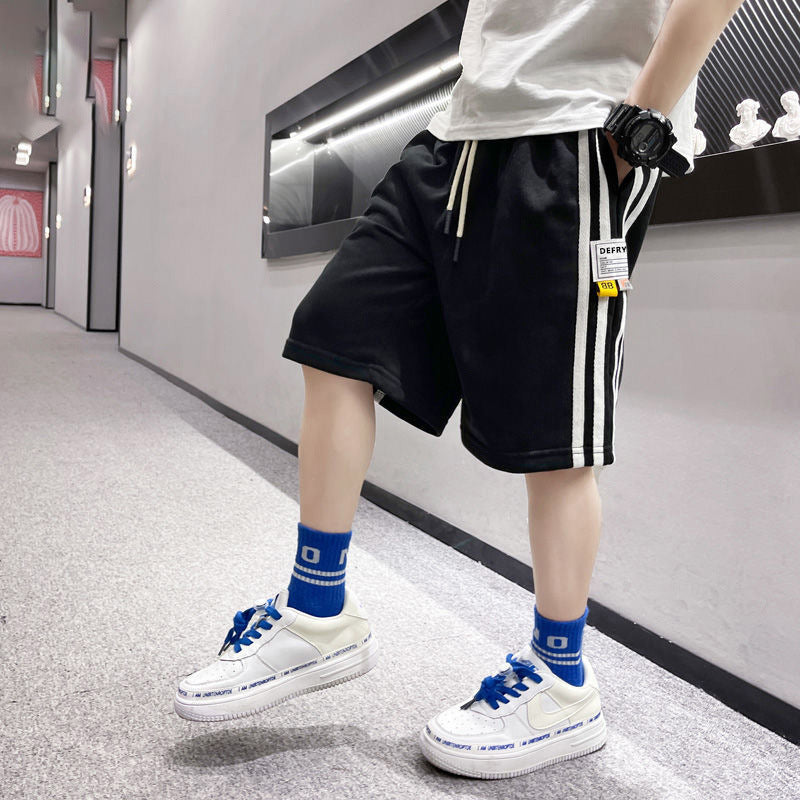 Z25030423男童短褲中大童夏裝棉質透氣五分褲四條槓鬆緊腰兒童外穿運動褲潮