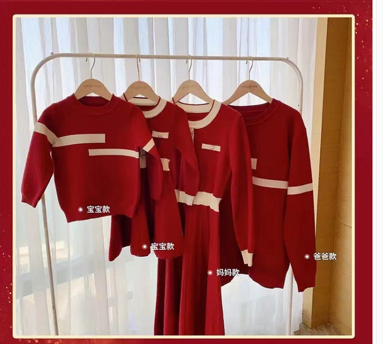 Z23112708新年冬親子裝全家裝一家三口四口拜年洋氣母子母女裝針織衫潮