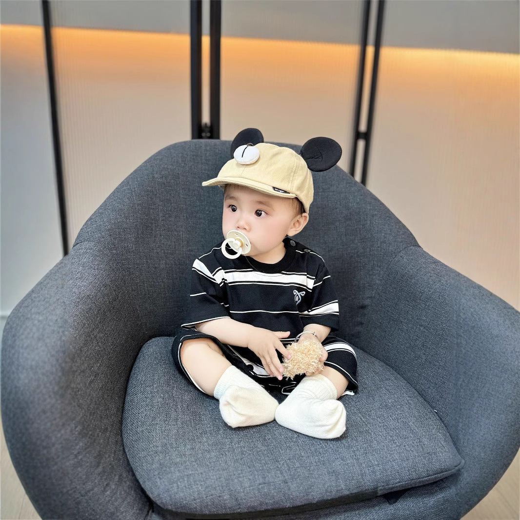 L25041714時尚親子裝夏季2025全新三口條紋嬰兒母女韓系度假休閒家庭裝