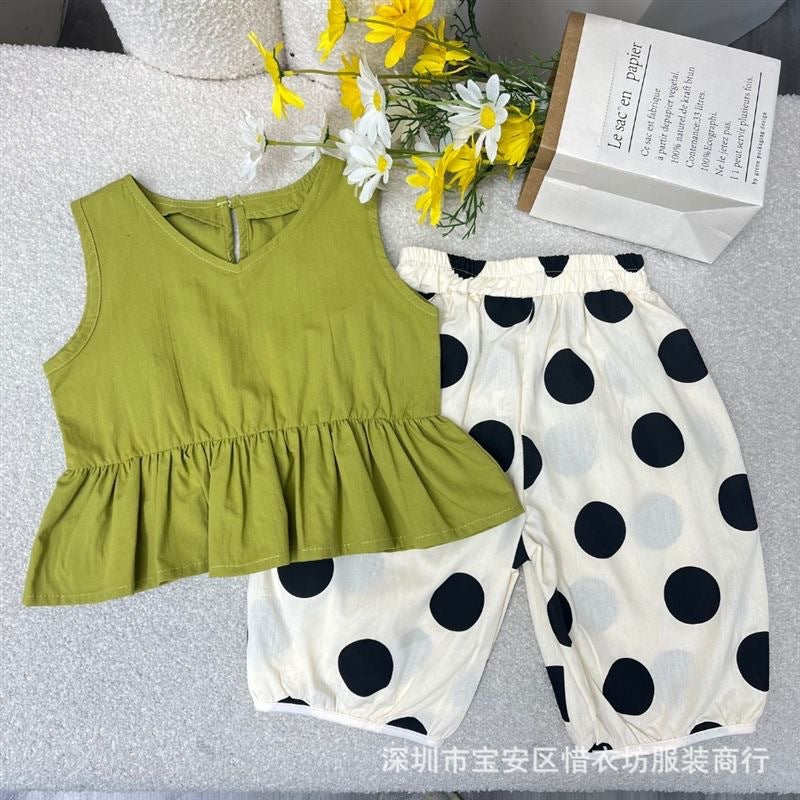 A25072309女童套裝夏季新款小童夏天衣服女寶寶背心防蚊褲兩件套潮