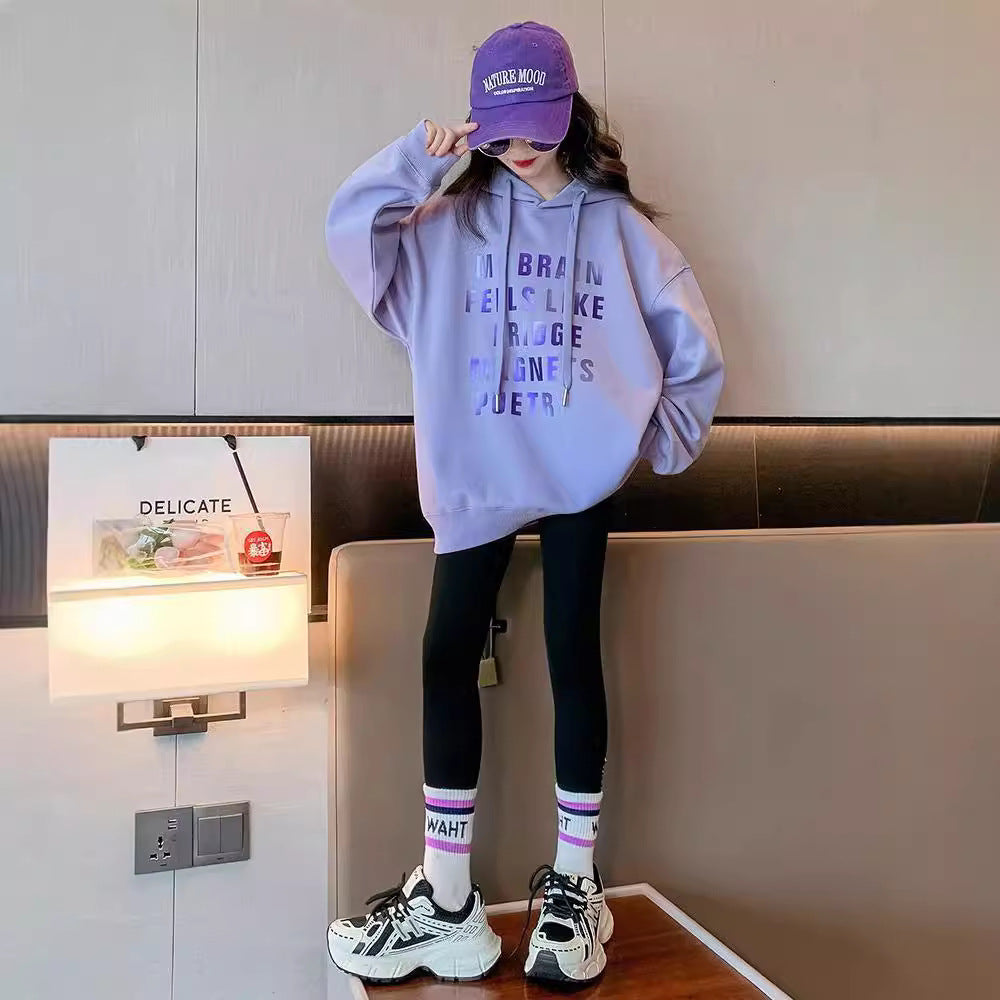 Z25010135女童加絨秋冬款中長款衛衣新款寬鬆中大童冬款加厚一體加絨上衣