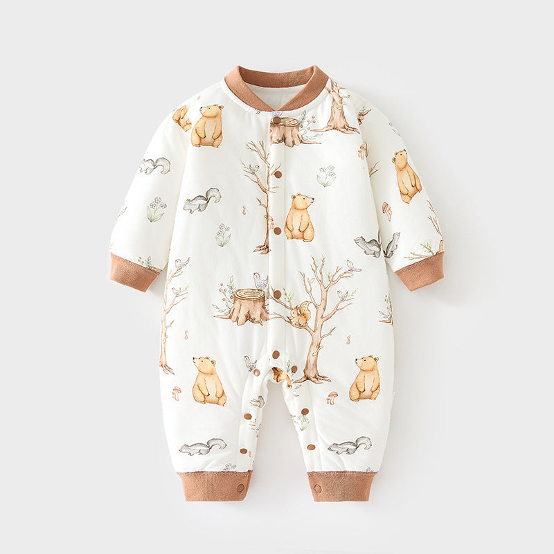 GJ25102125嬰兒40克加棉連身衣寶寶夾棉秋冬無骨哈衣薄棉加厚對開爬服兒童