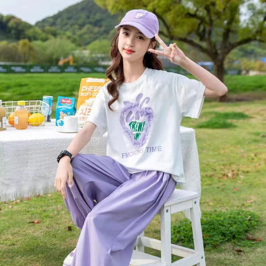 FG25053013女童夏裝套裝2025新款洋氣夏款兒童裝短袖網紅女孩夏季運動兩件套