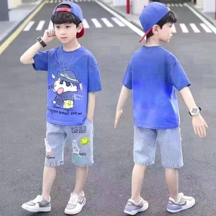 F23050218男童夏季套裝2023年新款帥氣短袖薄款運動衣-中大童