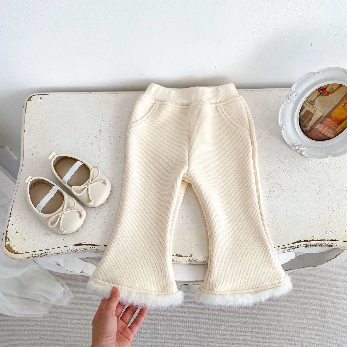 GK25121816 冬季女童褲子加絨簡約純色毛毛喇叭褲加厚保暖女寶寶外穿長褲(➡️2件或2套起,廠商才有出貨)(可以混搭開頭GK商品)