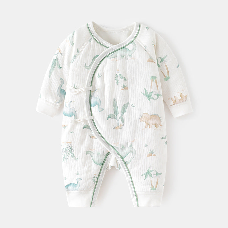 GJ25102110新生夾棉連身衣薄棉無骨哈衣秋季純棉初生40克蝴蝶寶寶爬衣