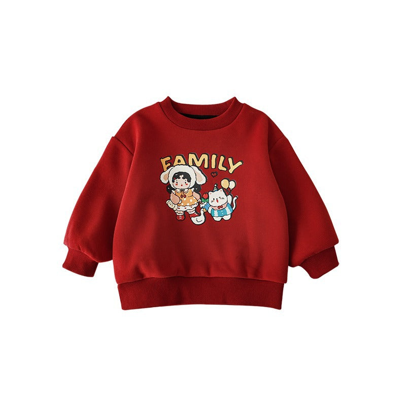 CA24011816秋冬季女童加絨衛衣a類幼兒園百搭兒童上衣可愛新年服裝寶寶外套