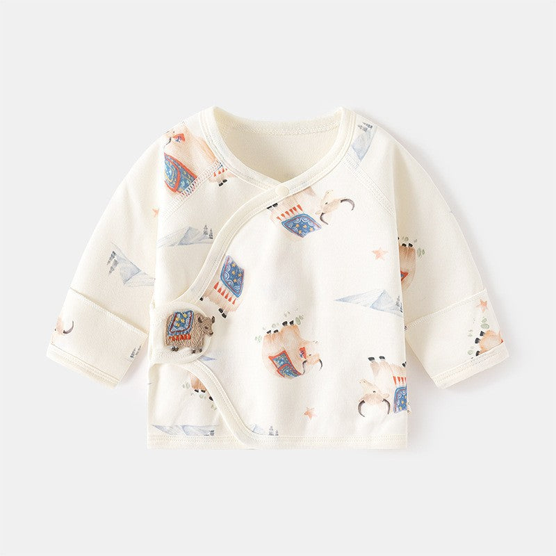 GJ25102124新生兒內褲無骨純棉春秋魔鬼氈半背睡衣滿月與尚服寶寶上衣