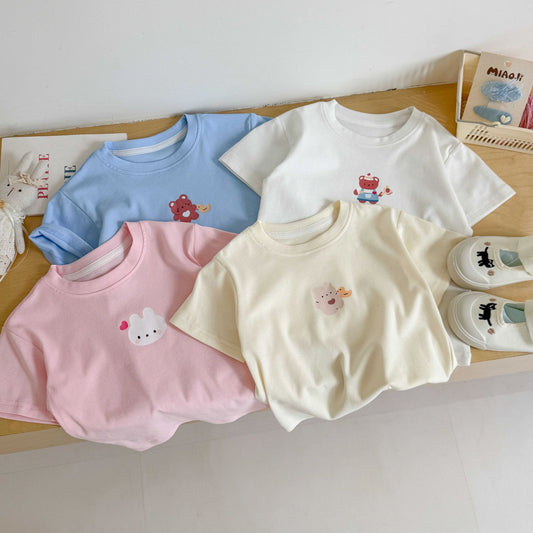 CA25052121童裝 寶寶短袖t恤女卡通寬鬆夏季新款兒童時尚上衣印花純棉潮