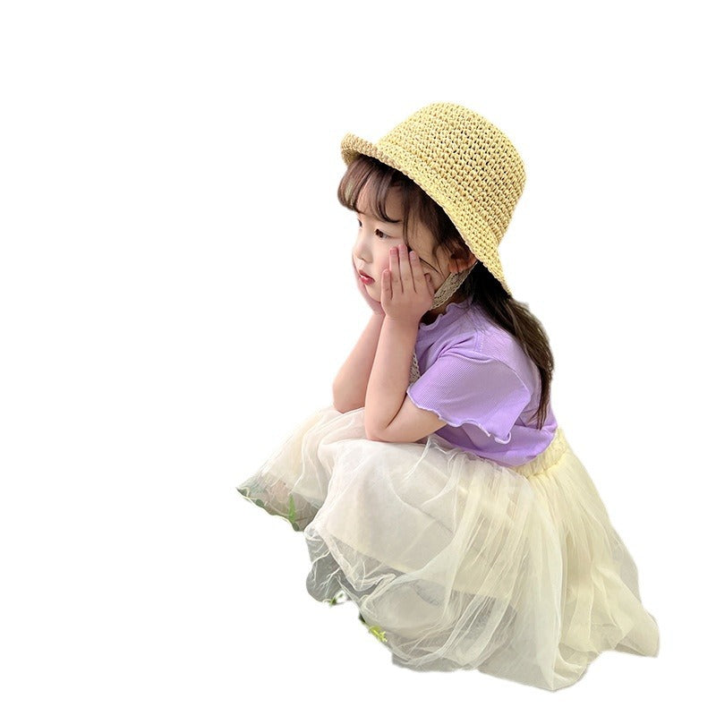 CA25052104夏季新款冰絲莫代爾女童短袖T恤木耳邊純色內搭打底衫兒童服裝潮