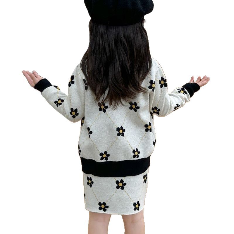 CF25091921兒童女童春秋2024套針織毛衣韓版運動開襟裙半身裙潮童裝寶寶