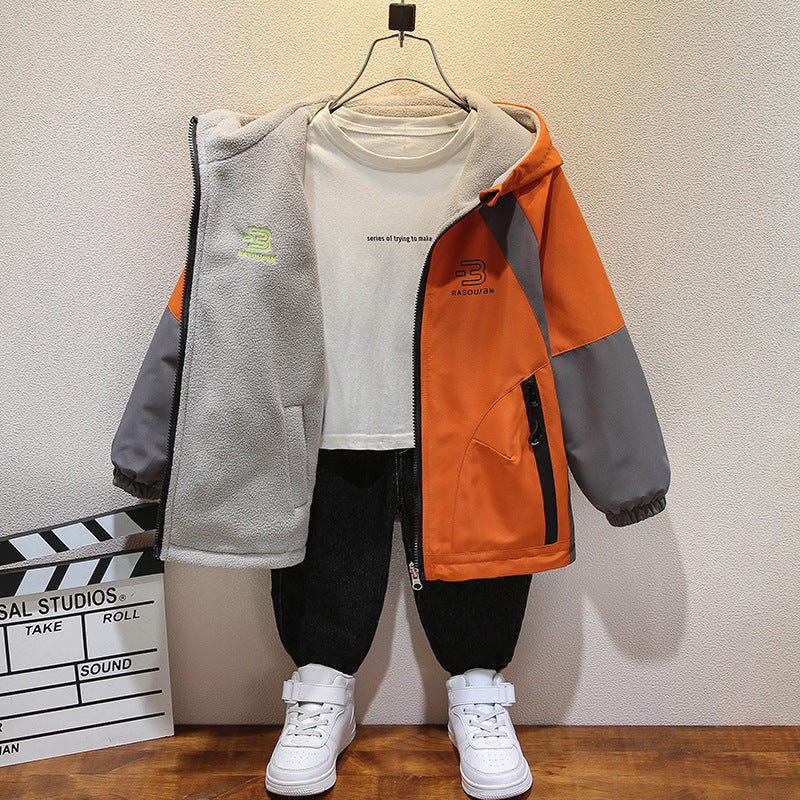 CH25110515男童裝秋冬加絨外套兒童衝鋒衣春秋上衣中大童兩面