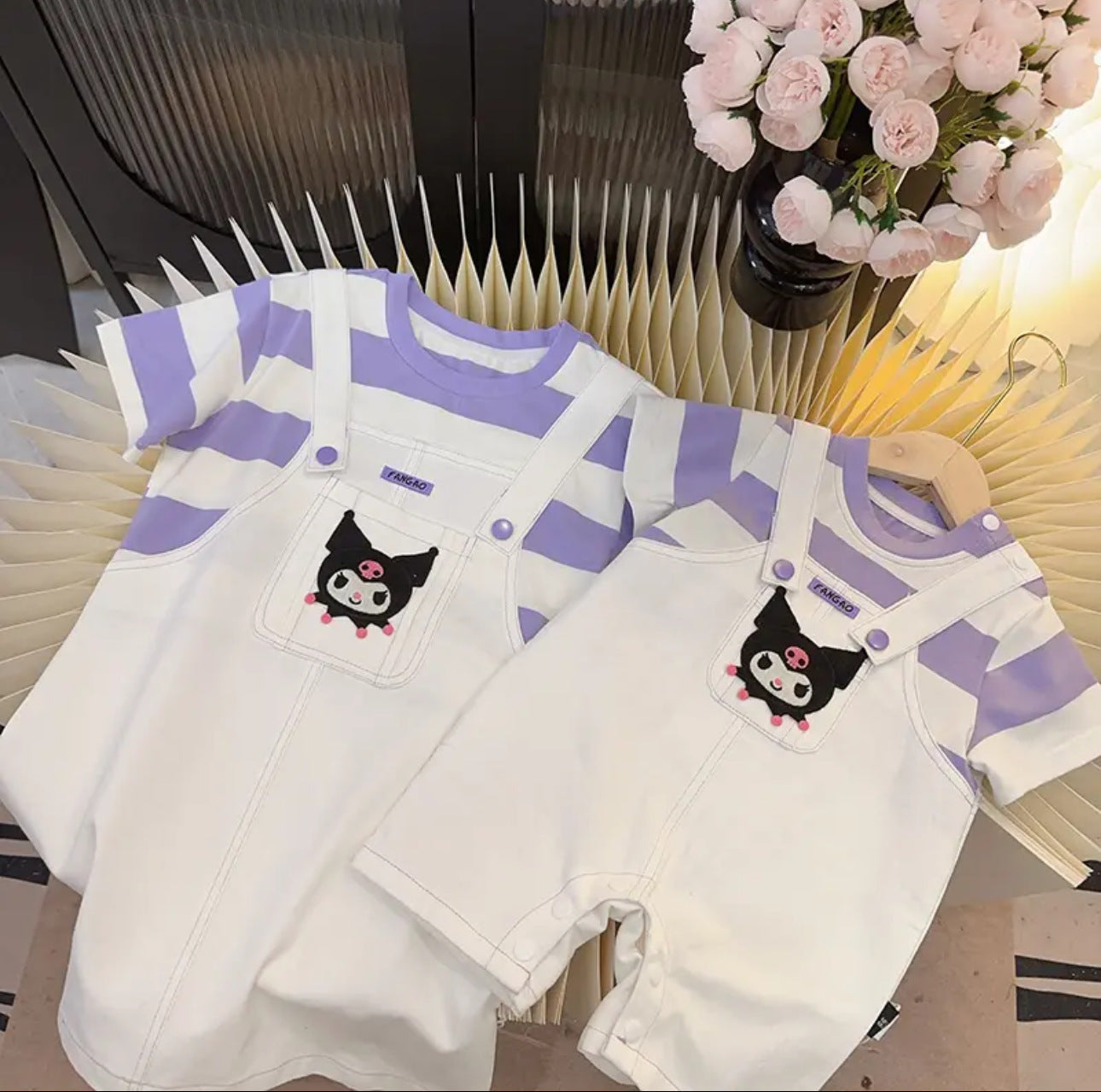 L25041709女童夏季洋裝2025新款韓版一家三口親子短袖拼接假兩件背帶裙潮