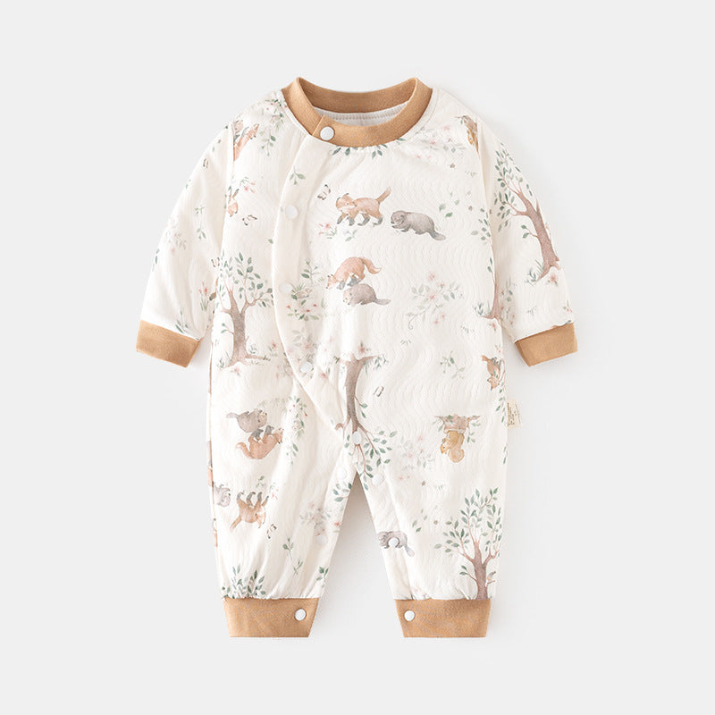 GJ25102119嬰兒加棉連身衣寶寶50克夾棉秋冬無骨哈衣薄棉加厚偏襟爬服兒童