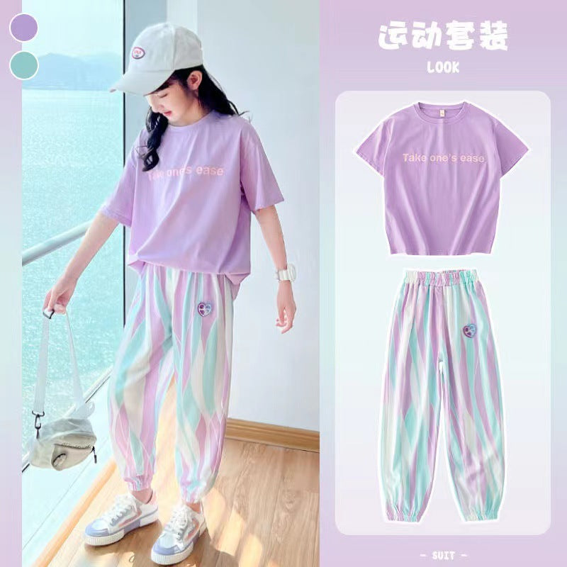 FG25053018女童夏裝2025新款短袖t卹夏款中大童洋氣時髦衣服兒童夏季套裝潮