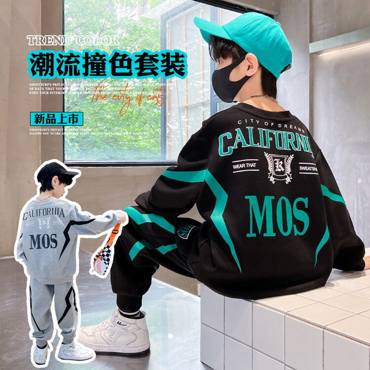 F24090301童裝男童秋季洋氣2024全新中大童休閒運動版韓國潮流帥氣衛衣兩件套