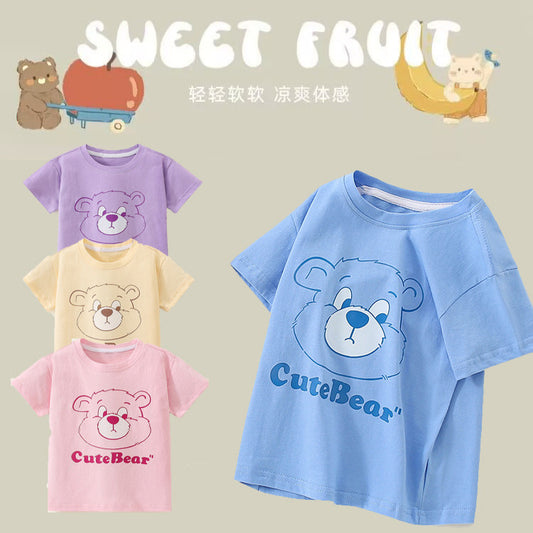 CA24042815男童T恤2024夏新季兒童中小童印花T恤寶寶韓版可愛小熊棉質上衣