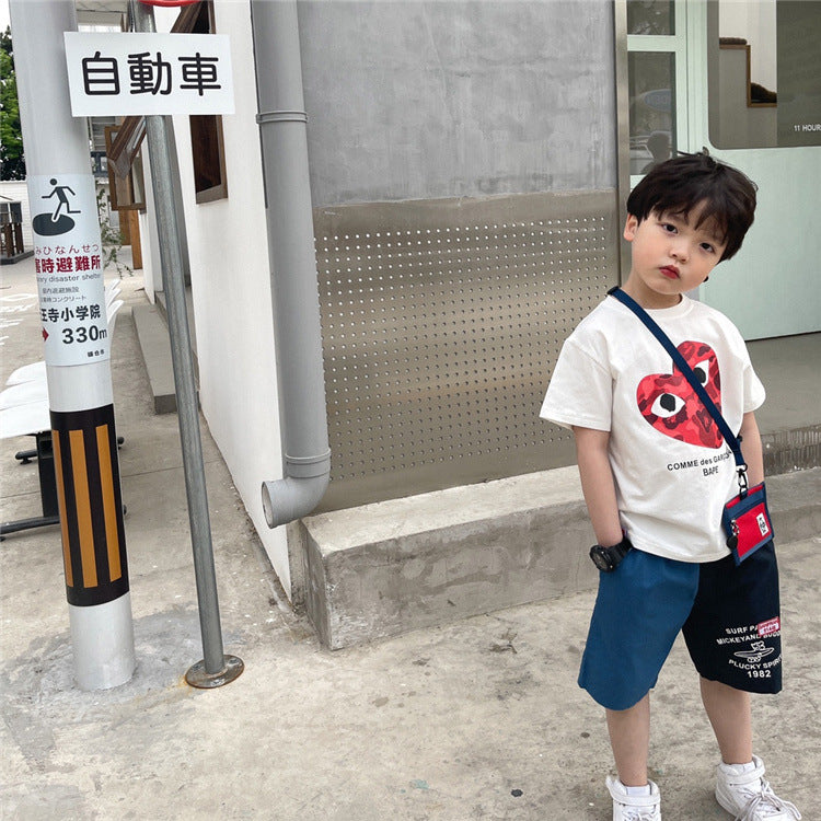 Z25030420男童短袖T恤棉夏季新款卡通印花圓領中大童寬鬆休閒帥氣