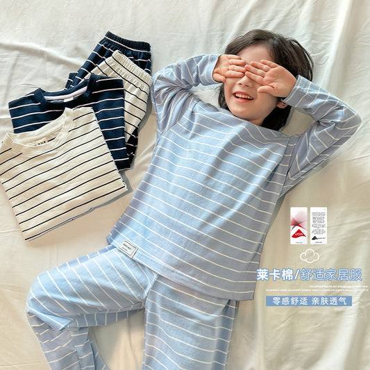 GJ25082718春秋新款男童條紋純棉家居服套裝秋衣秋褲兩件式秋裝