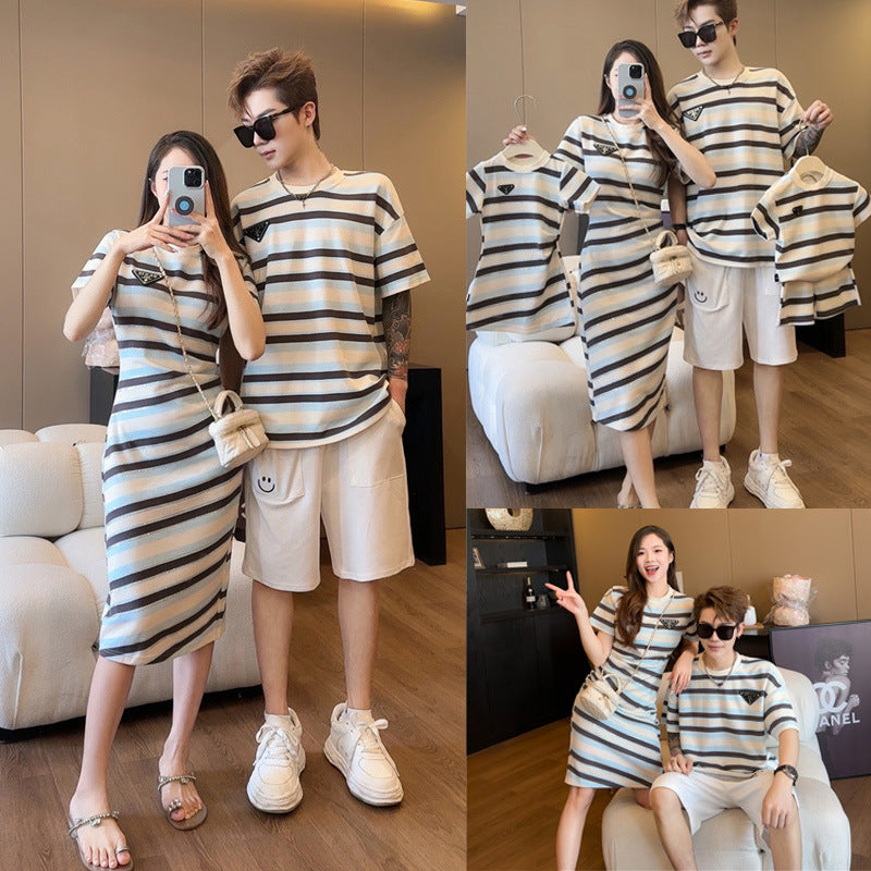 L25041706度假親子裝夏裝2025一家三四口洋氣母子母女裝洋裝短袖T恤嬰兒