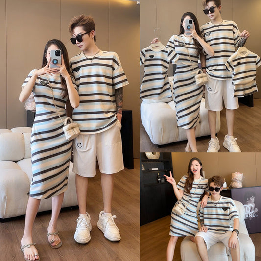 L25041706度假親子裝夏裝2025一家三四口洋氣母子母女裝洋裝短袖T恤嬰兒