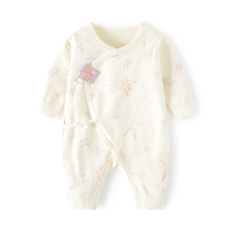 GJ25102109新生新生兒蝴蝶衣無骨哈衣秋季純棉初生及尚服爬衣0-6月寶寶連身衣