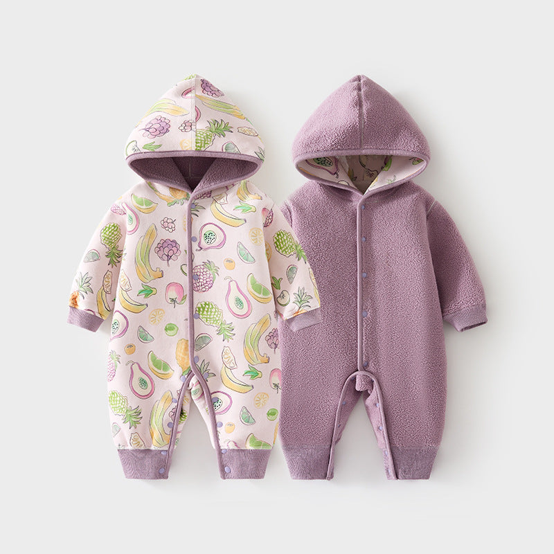 GJ25102117嬰兒加棉連帽戶外服寶寶複合加絨外穿連身衣秋冬爬服兒童防風哈衣