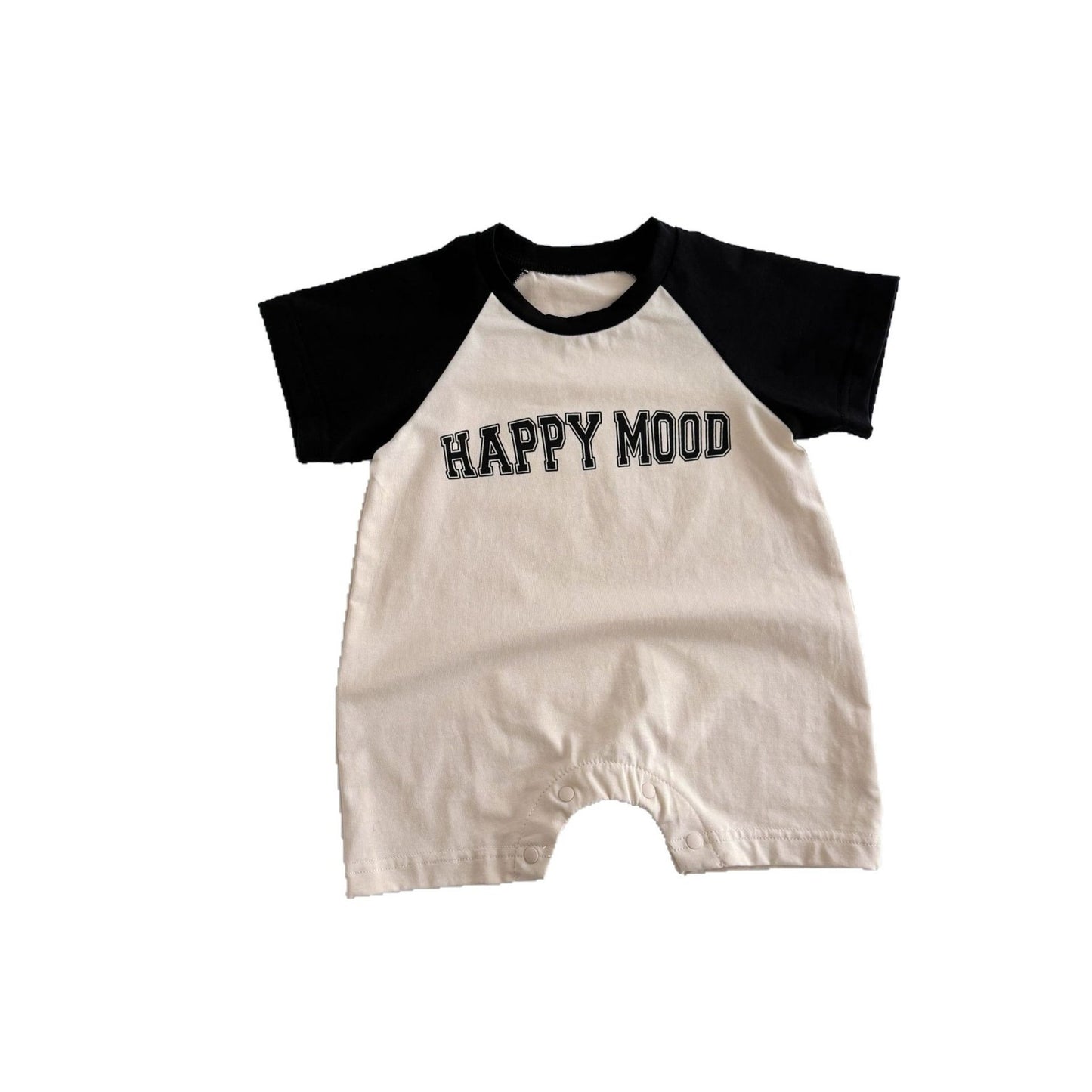 G25051420 ins嬰兒衣服韓版男寶寶短袖拼接款圓領連身衣爬服新生兒薄版哈衣