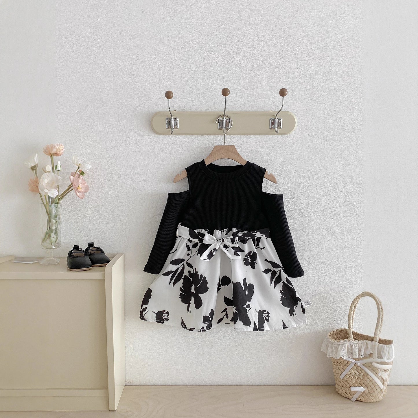 G25092503歐美小女孩甜美蝴蝶結長袖碎花洋裝兒童ins風嬰兒0-5歲童裙