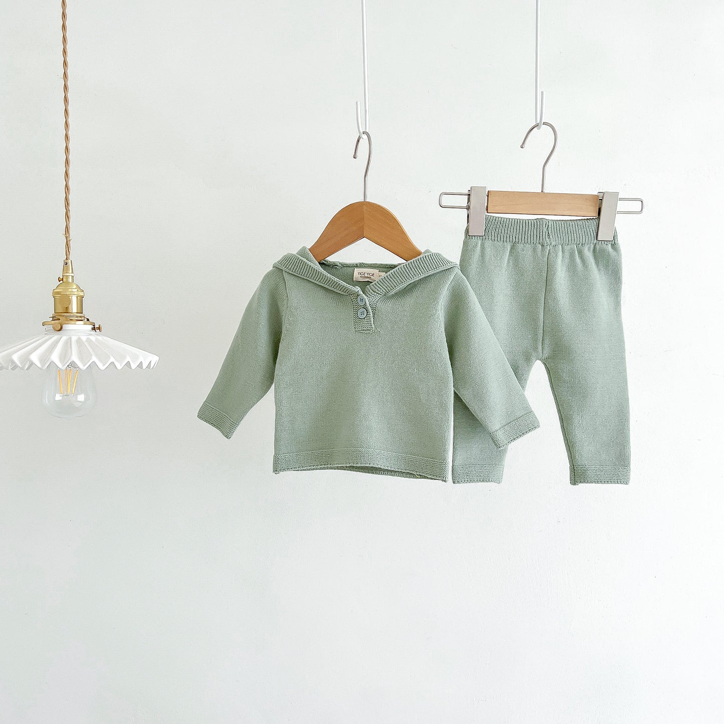 G23111612韓版男女童寶寶純色衛衣毛衣套裝ins新生兒上衣+鬆緊褲套裝