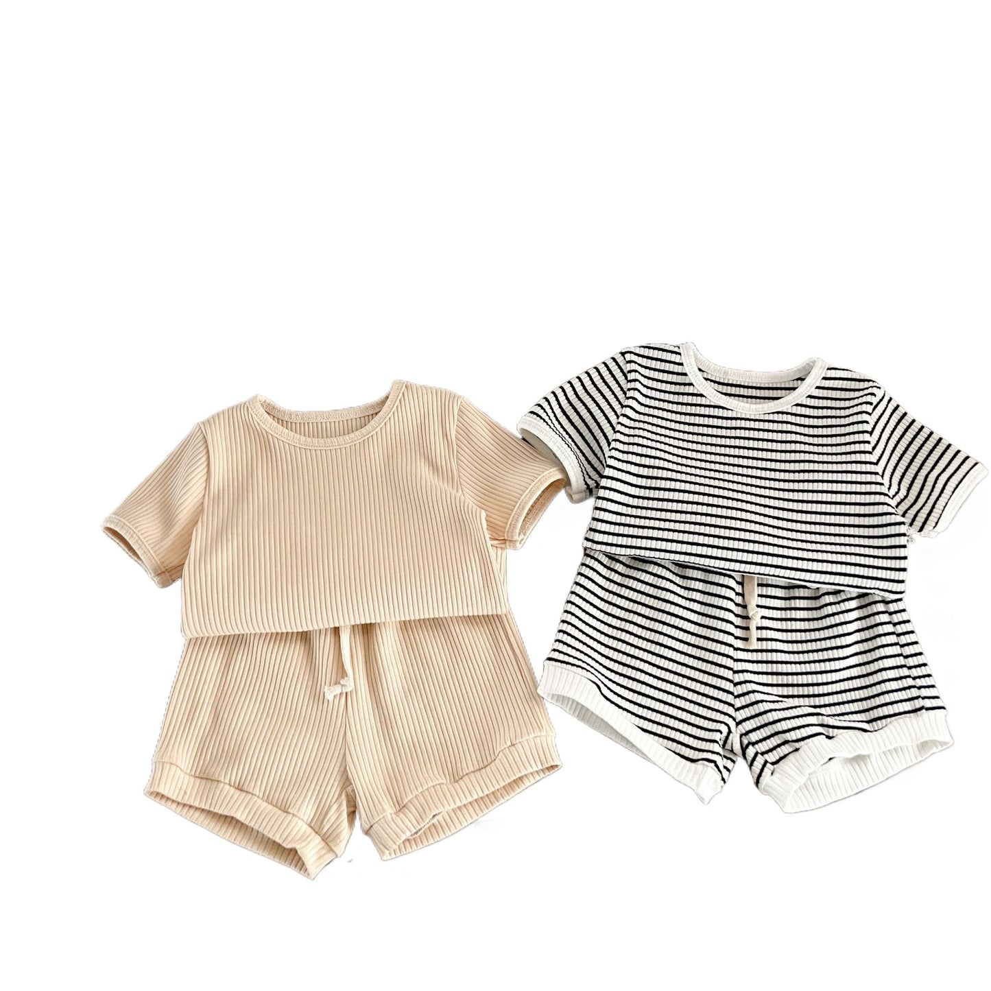 GF25061719韓版夏款嬰童條紋棉短袖短褲套裝ins寶寶舒適可愛潮搭兩件式童裝