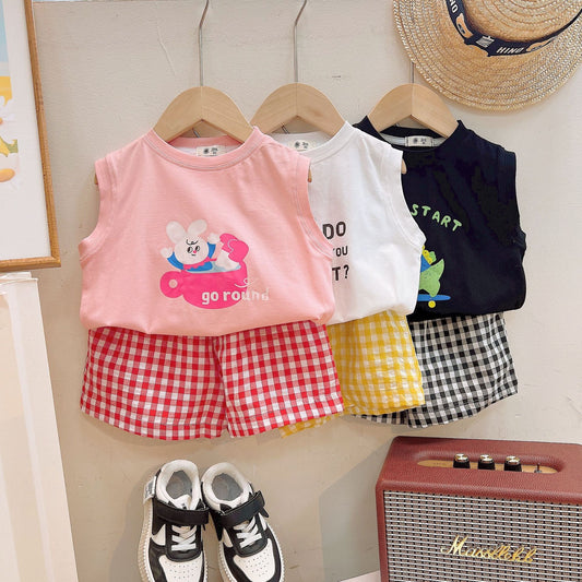 CA25052101童裝夏裝套裝兒童背心無袖t恤塗鴉短褲兩件套寶寶洋氣時髦夏款潮