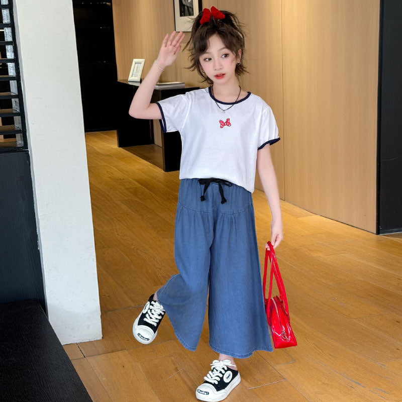 FE24070109中大童女孩夏季套裝童裝女2024年新款休閒兩件套韓系穿搭(9-12天到貨)