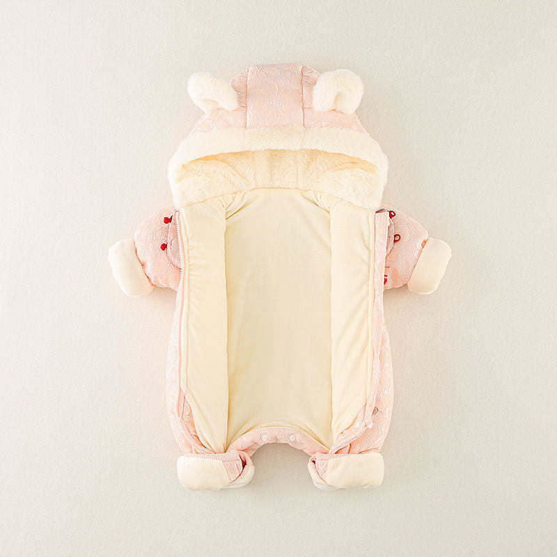 Z23121405嬰幼兒衣服過年服拉鍊衫加絨加厚哈衣爬服新生兒女寶寶中國風連體(9-12天到貨)